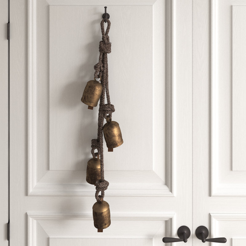 Greyleigh™ 4 Piece Rustic Iron Hanging Bells with Rope Wall Décor Set